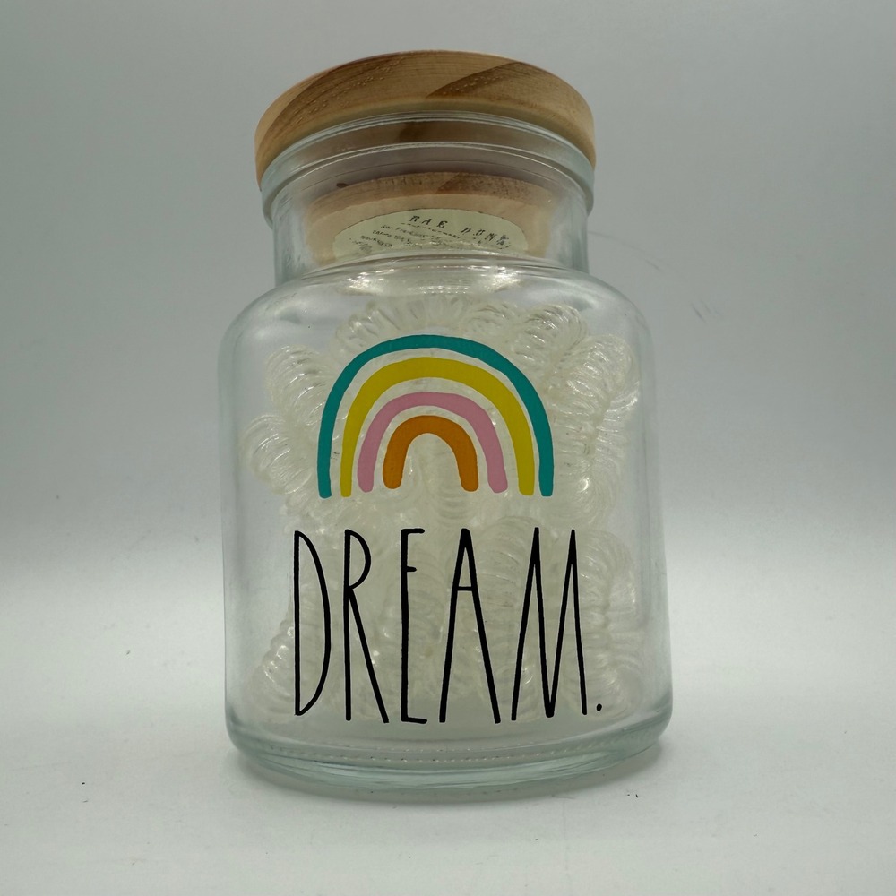 Rae Dunn Dream‎ Rainbow Glass Jar Hair Ties Organizer Decor Container
